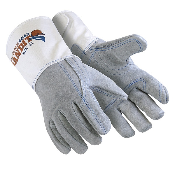 Hexarmor Leather Gloves, Cowhide, Gauntlet Cuff, Wing Thumb, Full Finger, Gray / Gray, L, 1 PR - 5043-L (9)