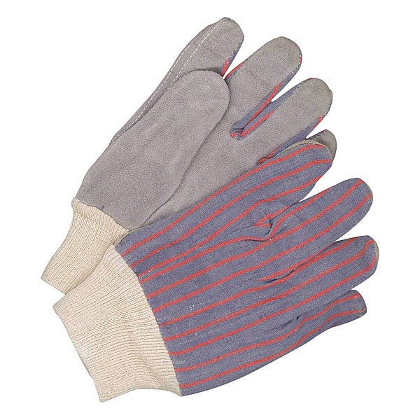 Bdg Leather Gloves, Split Cowhide, Knit Cuff, Ambidextrous Thumb, Full Finger, Blue/Red, L, 1 PR - 30-1-903K-1-0K