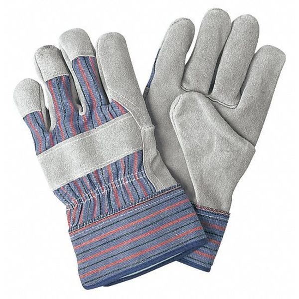 Mcr Safety Leather Palm Gloves, Rubberized Safety Cuff Cuff, Wing Thumb, Gray (Palm), Blue/Red/Black (Fabric) - 1300XL