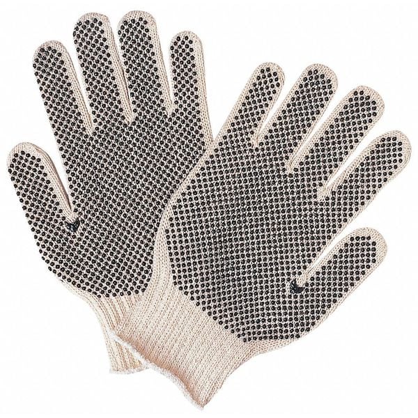 Mcr Safety Knit Gloves, Cotton Polyester Blend, Dotted Full, White, 12 PK - 9660XLM