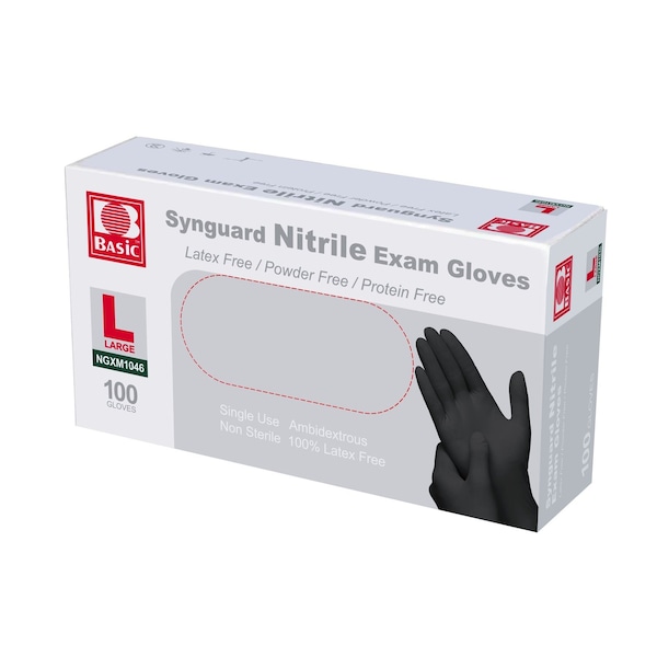 Basic Disposable Gloves, 4 mil Palm, Nitrile, Powder-Free, L, 1000 PK, Black - BLK4NITRILELC