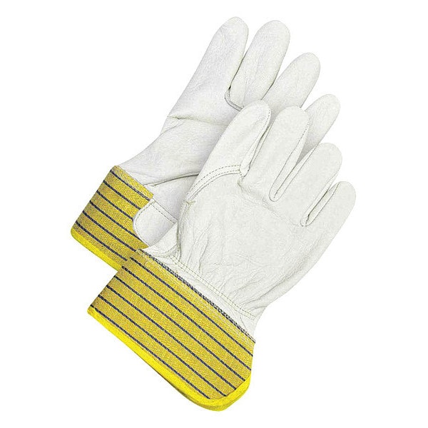 Bdg Leather Palm Gloves, Cowhide, Safety Cuff, Wing Thumb, Full Finger, Blue/Pearl/Yellow, L, 1 PR - 40-1-2525-L