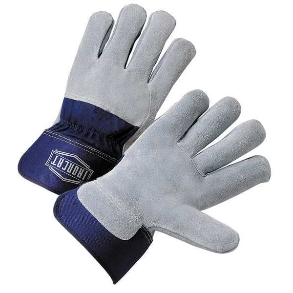 Pip Leather Palm Gloves, Cowhide, Safety Cuff, Wing Thumb, Full Finger, Gray, L, 12 PK - IC65/L