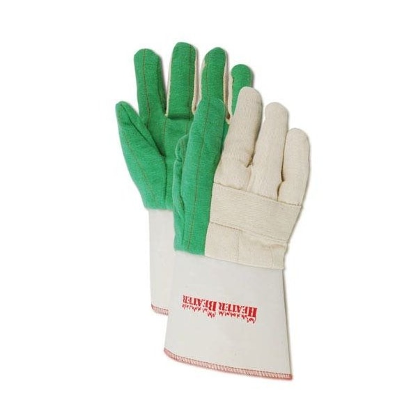 Magid Textile Gloves, Cotton, Gauntlet Cuff Green, Men's (Fits Large), 12 PK - G299KGT