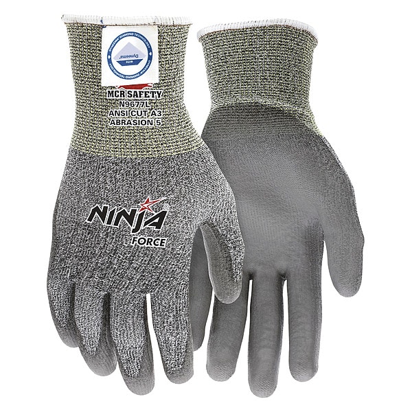 Mcr Safety Cut Resistant Coated Gloves, Cut Level A3 , Dipped , Polyurethane , Smooth , M 1 PR - N9677M