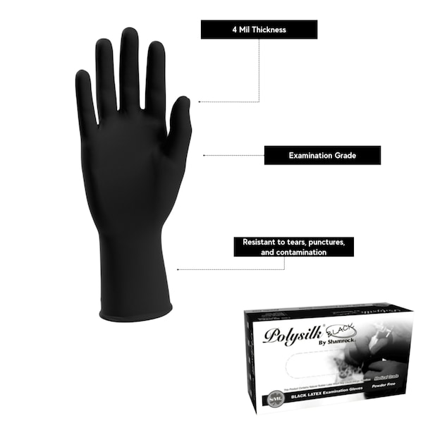 Shamrock Disposable Gloves, 4 mil Palm, Latex, Powder-Free, XL, 1000 PK, Black - 18014