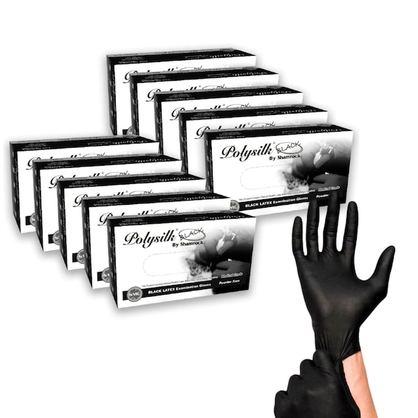 Shamrock Disposable Gloves, 4 mil Palm, Latex, Powder-Free, XL, 1000 PK, Black - 18014