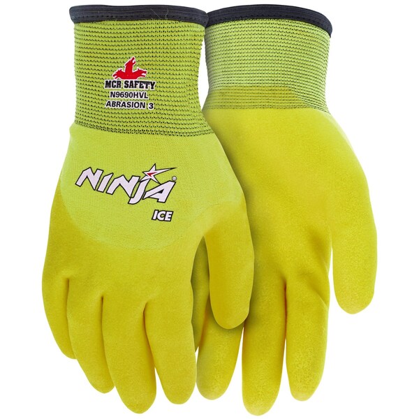 Mcr Safety Gloves, Ninja Ice-Hi Viz, 7G Inside-15G Outside, S, 12PK - N9690HVS