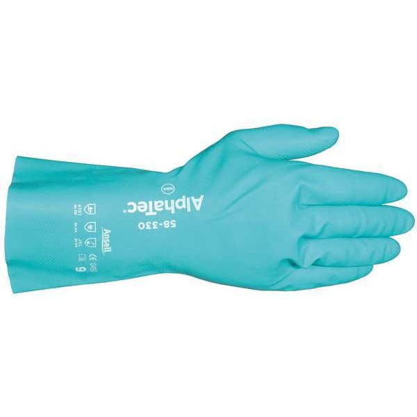 Ansell AlphaTec Chemical Resistant Gloves, Nitrile, 12 in L, 14 mil, Green, 10, 1 PR - 58-330