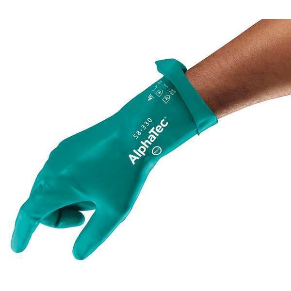 Ansell AlphaTec Chemical Resistant Gloves, Nitrile, 12 in L, 14 mil, Green, 10, 1 PR - 58-330
