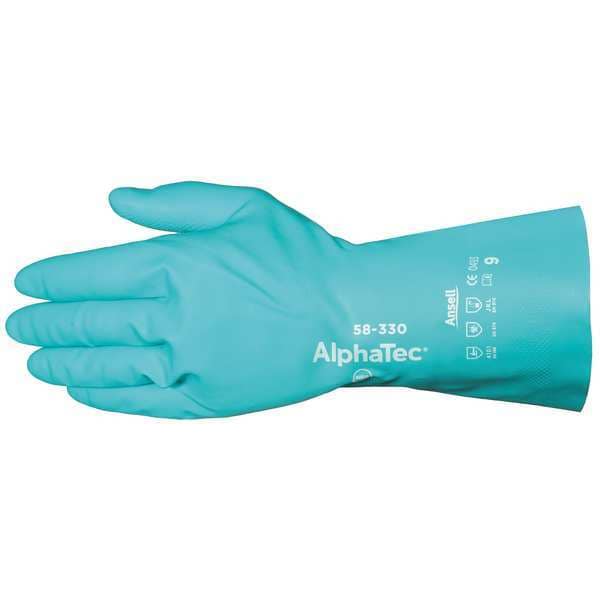 Ansell AlphaTec Chemical Resistant Gloves, Nitrile, 12 in L, 14 mil, Green, 10, 1 PR - 58-330