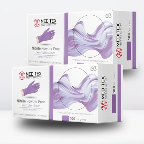 Meditex G3, Disposable Gloves, 4 mil Palm, Nitrile, Powder-Free, M, 200 PK, Purple - MD-VIN-G3-M