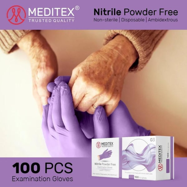 Meditex G3, Disposable Gloves, 4 mil Palm, Nitrile, Powder-Free, M, 200 PK, Purple - MD-VIN-G3-M