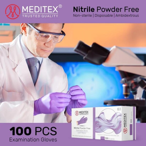 Meditex G3, Disposable Gloves, 4 mil Palm, Nitrile, Powder-Free, M, 200 PK, Purple - MD-VIN-G3-M