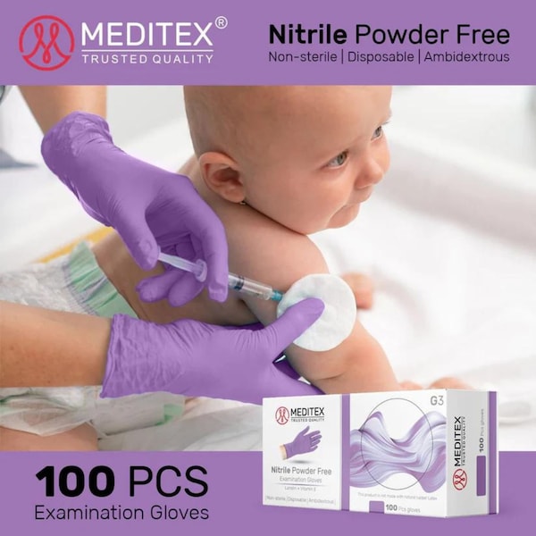 Meditex G3, Disposable Gloves, 4 mil Palm, Nitrile, Powder-Free, M, 200 PK, Purple - MD-VIN-G3-M