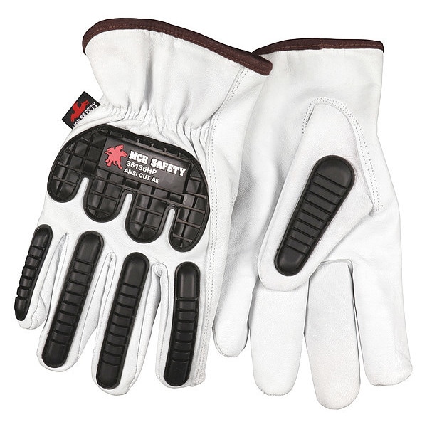 Mcr Safety Leather Gloves, Goatskin, Shirred Slip-On, White / Black/White, 12 PK - 36136HPXL