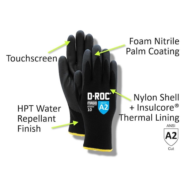 Magid DROC Water Repellent Thermal Foam Nitrile Coated Work GloveCut Level A2 - BP200W10