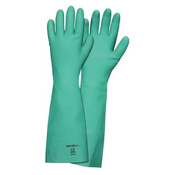 Mcr Safety Nitri-Chem Chemical Resistant Gloves, Nitrile, 18 in L, 22 mil, Green, 2XL, 1 PR - 5350XXL