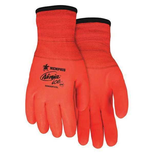 Mcr Safety Cold Protection Gloves, Nylon / Acrylic Palm, Acrylic Terry Lining, High-Visibility Orange - N9690FCOXL