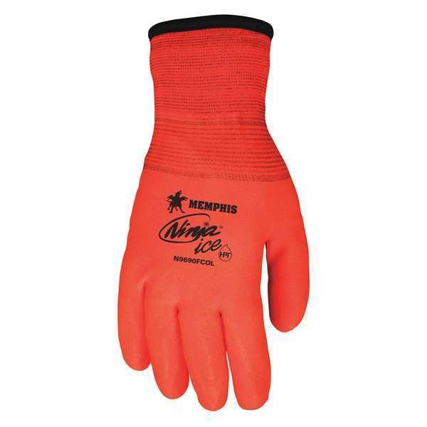 Mcr Safety Cold Protection Gloves, Nylon / Acrylic Palm, Acrylic Terry Lining, High-Visibility Orange - N9690FCOXL