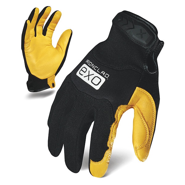 Ironclad Performance Wear EXO Mechanics Gloves, Cowhide Leather Palm, Polyester Back, L, Black/Gold - EXO2-MPLC-04-L