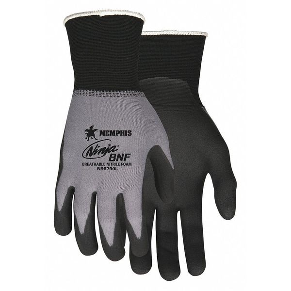Mcr Safety Coated Gloves, Nitrile, Sandy, Palm, 4 Abrasion Level, Black, M 1 PR - VPN96790M