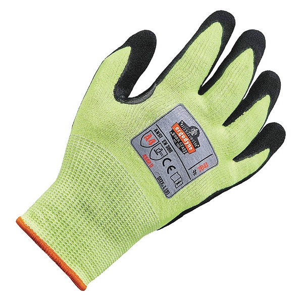 Ergodyne Coated Gloves, Nitrile, Sandy, Palm, 4 Abrasion Level, Lime, , 2XL 1 PR - 7041