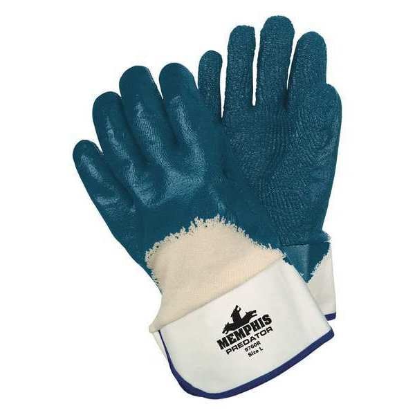 Mcr Safety Chemical Resistant Gloves, Nitrile, 11 in L, 18.0 mil, Blue/White, L, 12 PK - 9760R