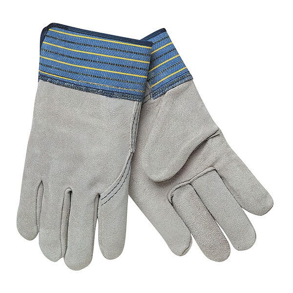 Mcr Safety Leather Gloves, Cowhide, Safety Cuff, Wing Thumb, Full Finger, Gray, L, 12 PK - 1417A