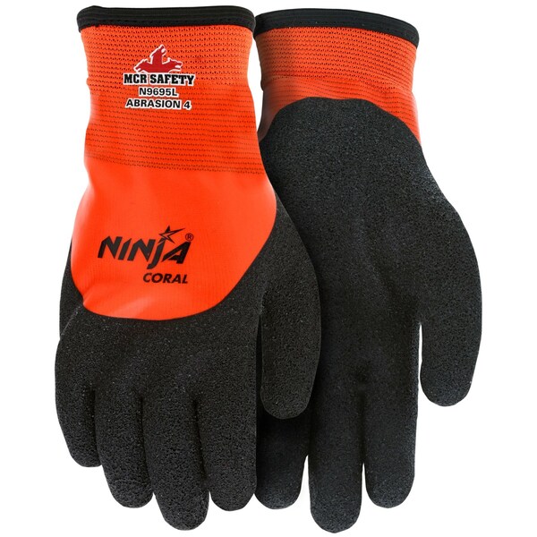 Mcr Safety Gloves, Ninja Coral, 7G In-15G Out. PVC XXL, 12PK - N9695XXL