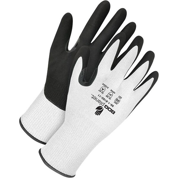 Bdg Coated Gloves, Foam NBR, Textured, Palm, Black/White, 3XL 1 PR - 99-1-8160-12
