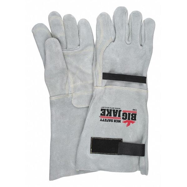 Mcr Safety Leather Gloves, Cowhide, Extended Gauntlet Cuff, Straight Thumb, Gray, L, 12 PK - 1746L