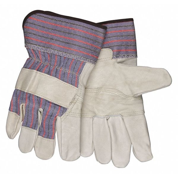 Mcr Safety Leather Gloves, Cowhide, Safety Cuff, Wing Thumb, Full Finger, Beige, L, 12 PK - 1931L