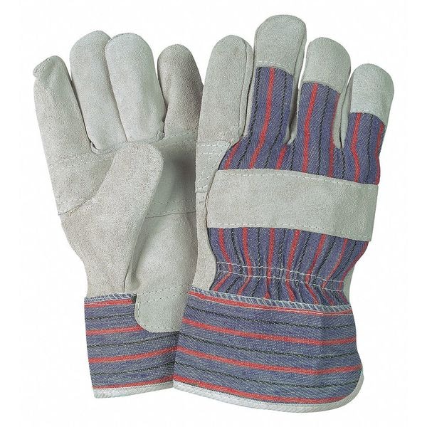 Mcr Safety Leather Palm Gloves, Starched Safety Cuff Cuff, Wing Thumb, L, 12 PK - 1220SX