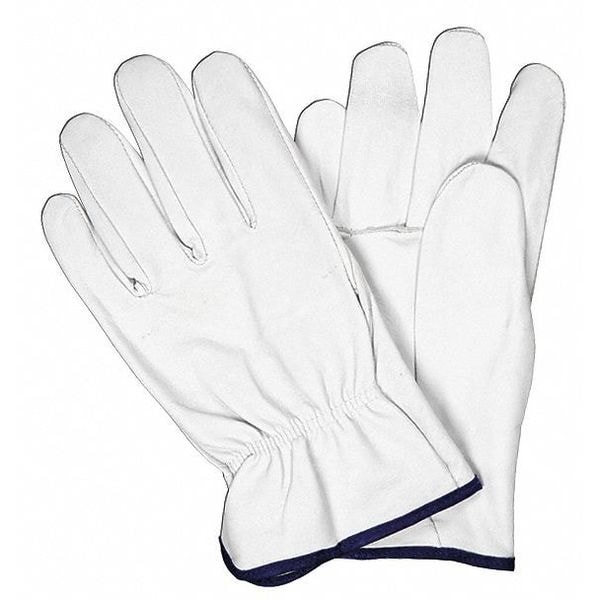 Mcr Safety Leather Drivers Gloves, Goatskin, Shirred Slip-On, Straight Thumb, Gunn Cut, White, XL 12 PK - 3603XL