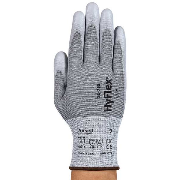 Ansell Knit Gloves, Intercept(TM), , Smooth Palm, Knit, Gray, 1 PR - 11755