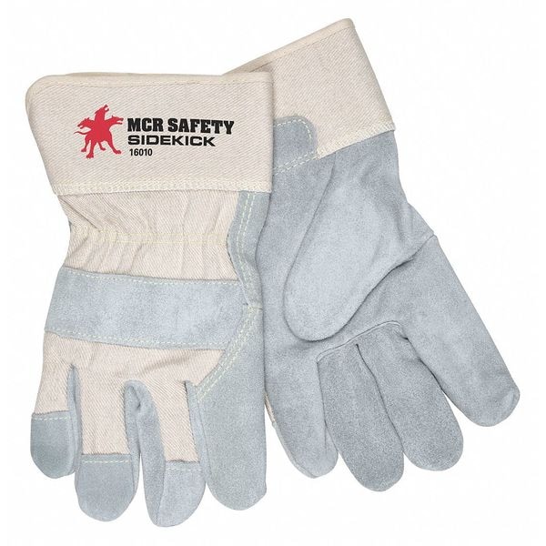 Mcr Safety Leather Cut-Resistant Gloves, Cowhide, Safety Cuff, Wing Thumb, Full Finger, Gray, L, 12 PK - 16010L