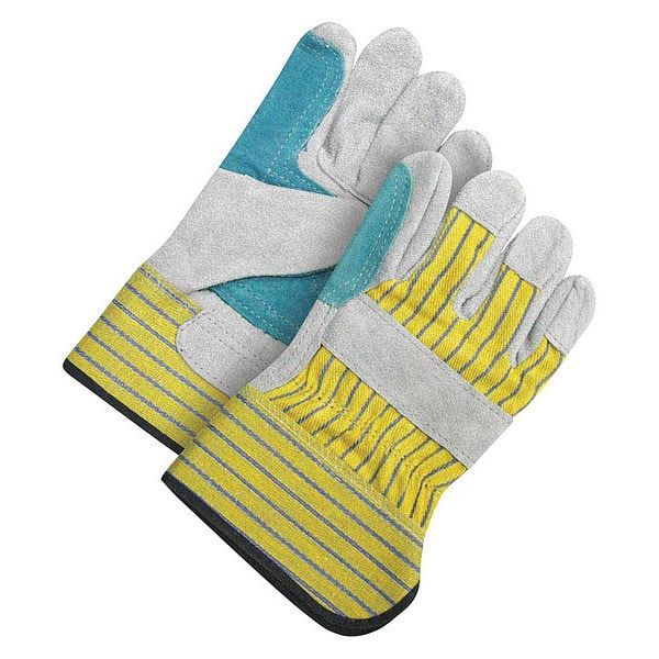Bdg Leather Gloves, Cowhide, Safety Cuff, Wing Thumb, Full Finger, Gray/Teal, L, 1 PR - 30-1-271DP