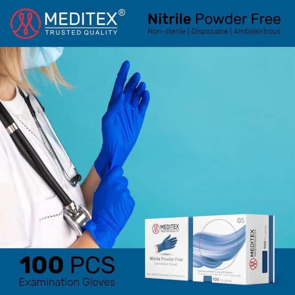 Meditex G5, Disposable Gloves, 4 mil Palm, Nitrile, Powder-Free, M, 200 PK, Dark Blue - MD-BLU-G5-M