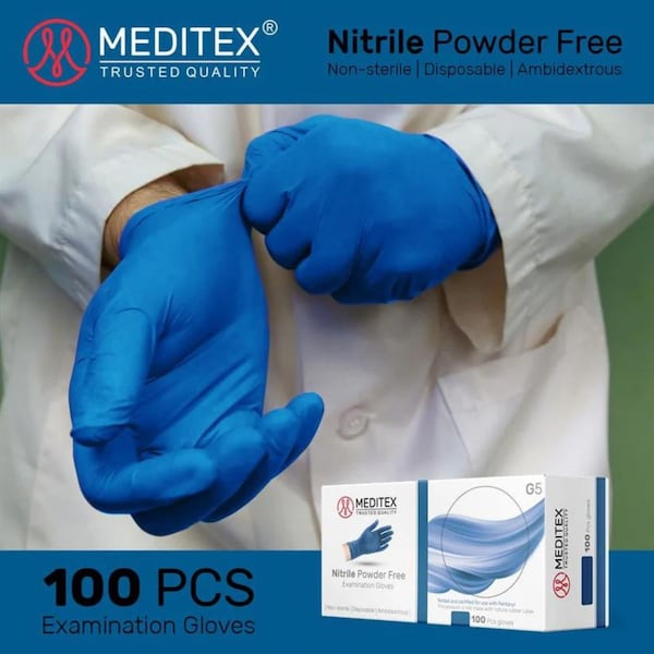 Meditex G5, Disposable Gloves, 4 mil Palm, Nitrile, Powder-Free, M, 200 PK, Dark Blue - MD-BLU-G5-M