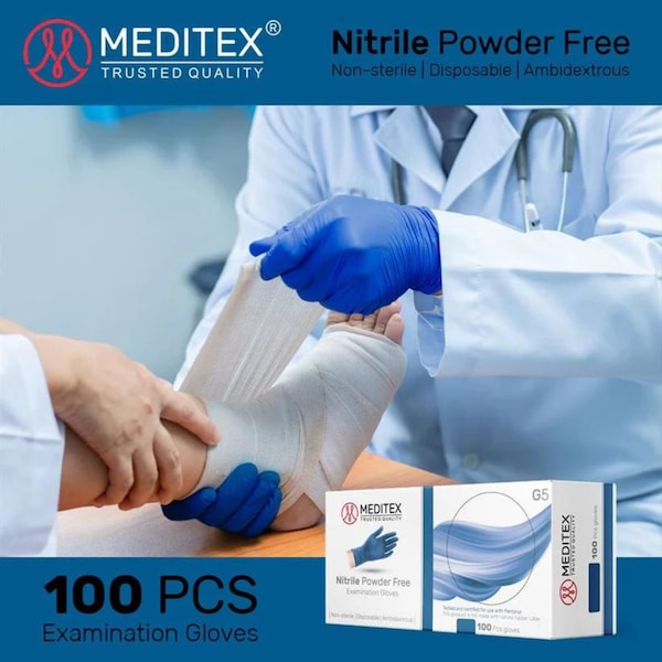 Meditex G5, Disposable Gloves, 4 mil Palm, Nitrile, Powder-Free, M, 200 PK, Dark Blue - MD-BLU-G5-M