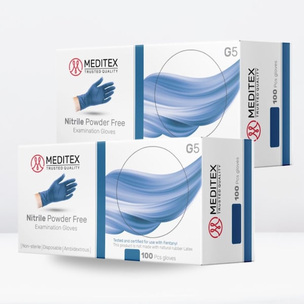 Meditex G5, Disposable Gloves, 4 mil Palm, Nitrile, Powder-Free, M, 200 PK, Dark Blue - MD-BLU-G5-M