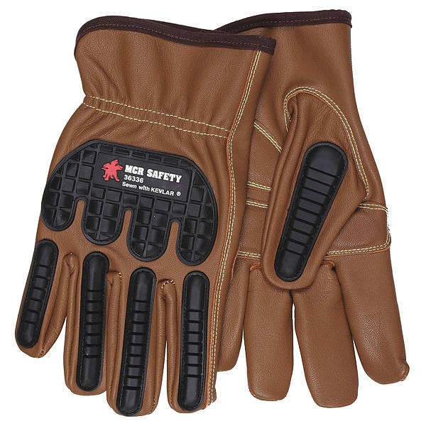 Mcr Safety Leather Drivers Gloves, Shirred Slip-On, Brown / Brown, 12 PK - 36336M