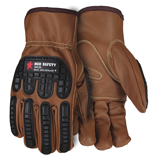 Mcr Safety Leather Drivers Gloves, Shirred Slip-On, Brown / Brown, 12 PK - 36336M