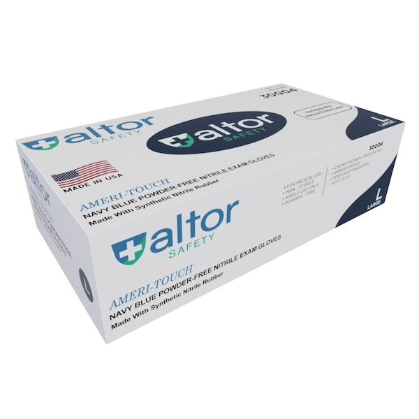 Altor Safety Disposable Gloves, 3.6 mil Palm, Nitrile, Powder-Free, L, 100 PK, Blue - 30004