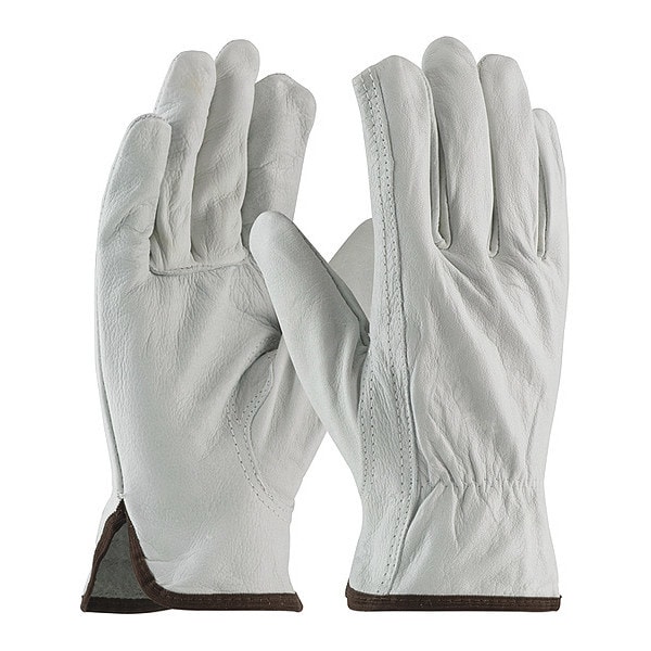 Pip Leather Drivers Gloves, Cowhide, Shirred Slip-On, Keystone Thumb, Gunn Cut, Gray, M 12 PK - 68-162/M