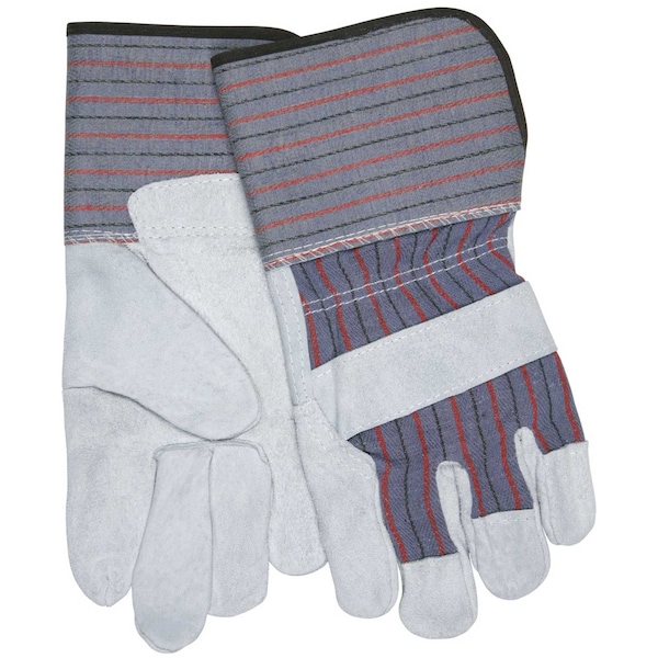 Mcr Safety Leather Palm Gloves, Gauntlet Cuff, Wing Thumb, Gray, L, 12 PK - 12011