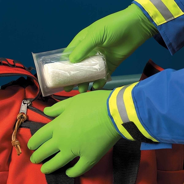 Showa 7705PFT, Disposable Gloves, 4 mil Palm, Nitrile, Powder-Free, S, 100 PK, Green - 7705PFTS
