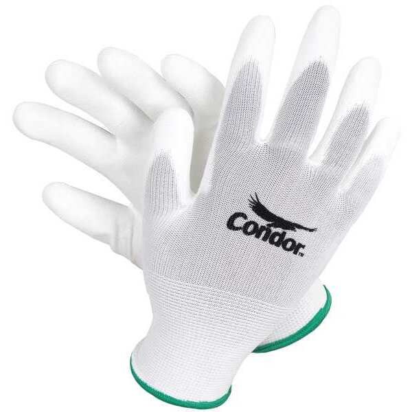 Condor Coated Gloves, Polyurethane Coating, Smooth Finish, Abrasion Level 3, White, L - 2UUF6