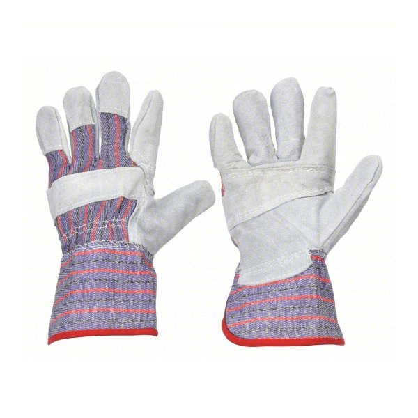 Condor Leather Palm Gloves, Cowhide, Gunn Cut, Full Finger, Safety Cuff, Cotton/Poly Liner, Gray, L, 1 PR - 3ZL53
